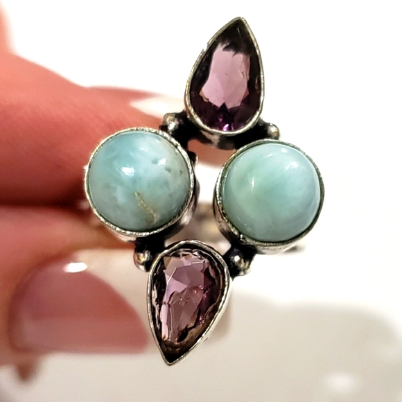 Hand Crafted Jewelry - Handmade Owyhee Opal Amethyst 925 Unique Ring